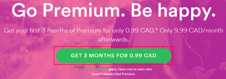Getting a reduced-cost trial of Spotify Premium